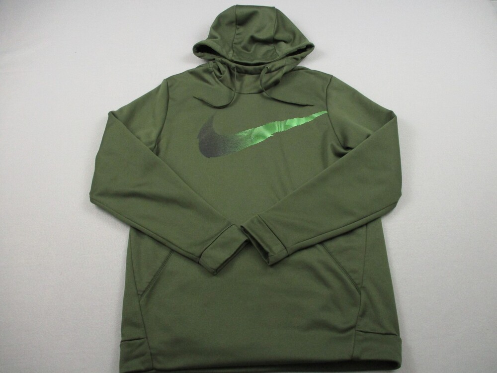 Nike Hoodie Men Large Green Sweatshirt Big Swoosh Pullover Training Dri Fit L